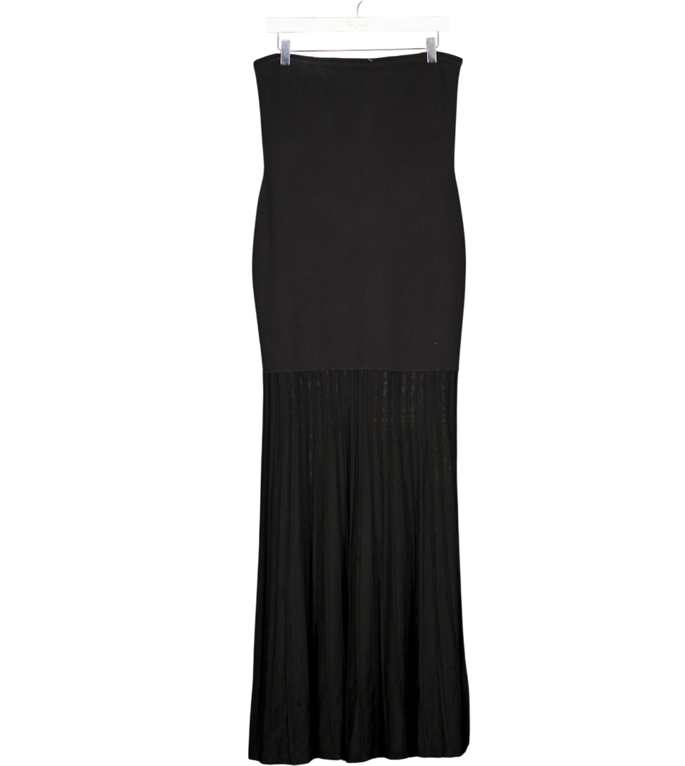 KAREN MILLEN Black Viscose Blend Sheer Knit Bandeau Pleated Skirt Maxi Dress UK M