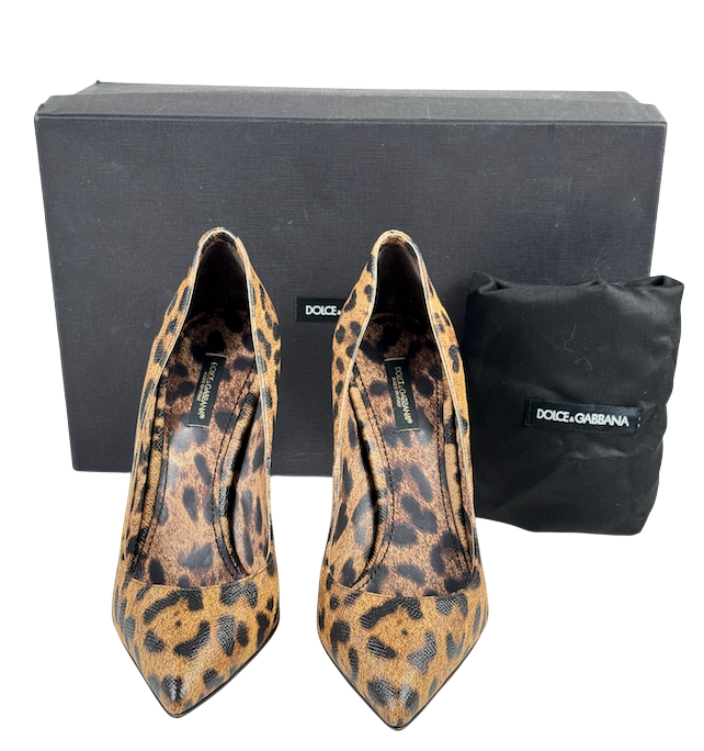 DOLCE & GABBANA Brown Leopard-print Heeled Pumps UK 6 EU 39 👠