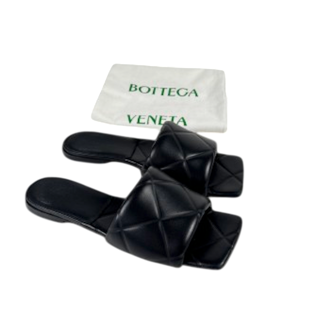 BOTTEGA VENETA Black Leather Woven Lido Flat Sandals UK 7 EU 40 👠