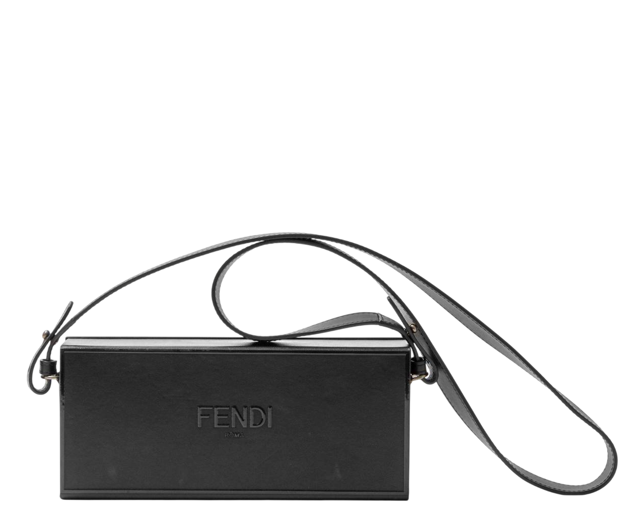 FENDI Black Leather Embossed Logo Roma Horizontal Box Bag