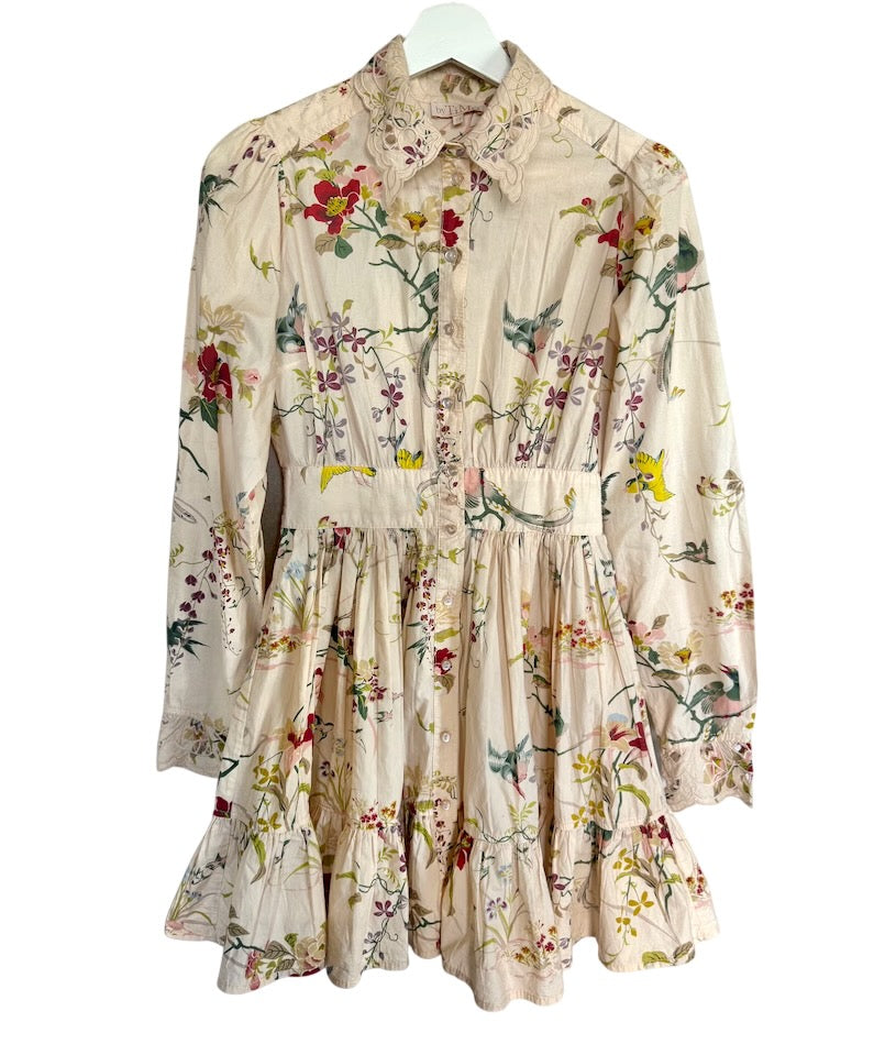 byTIMO Cream Lace Collar Mini Long Sleeved Dress - Botanical UK M