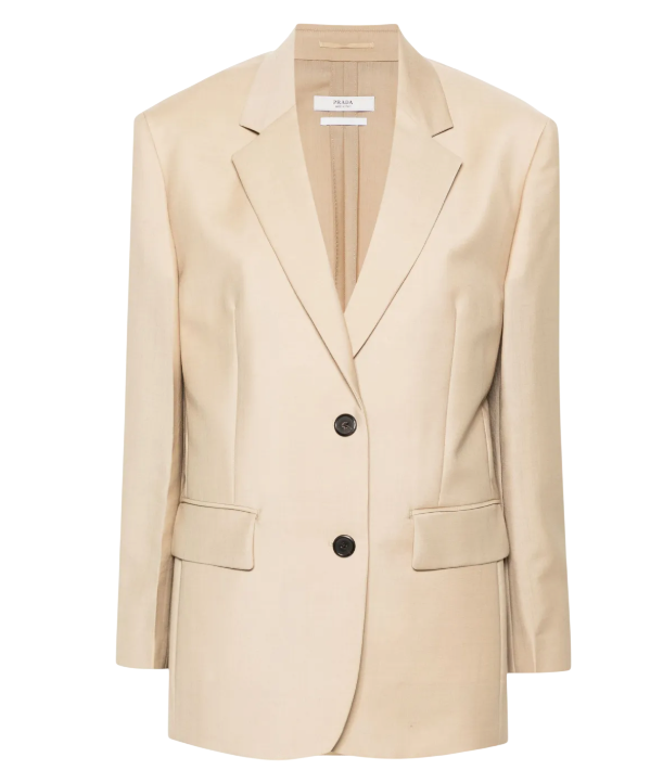 PRADA Beige Virgin Wool/mohair Blend Logo-triangle Single-breasted Blazer It40 UK 8