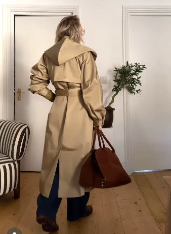 MAEBE Beige Sloan Hooded Gabardine Trench Coat UK M/L