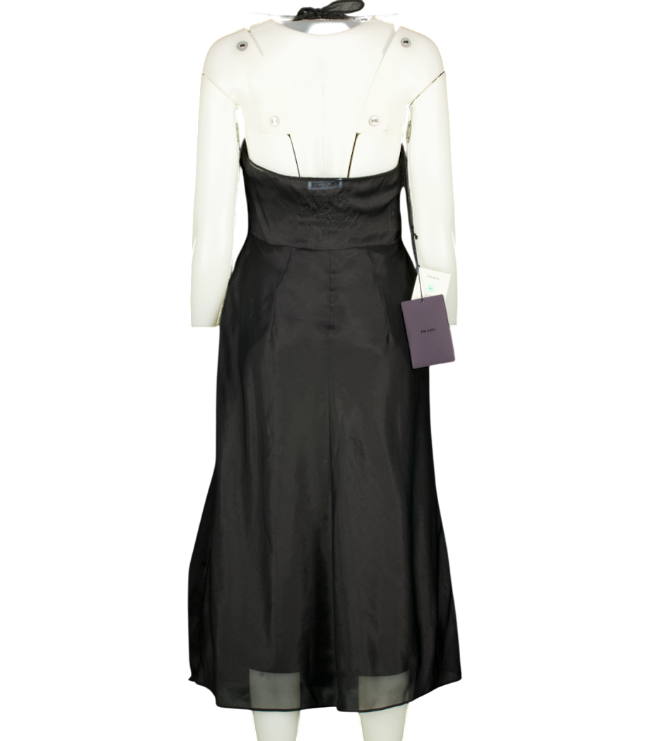 PRADA Black Re-edition 1995 Silk Organza Embroidered Logo Halterneck Dress IT40 UK 12