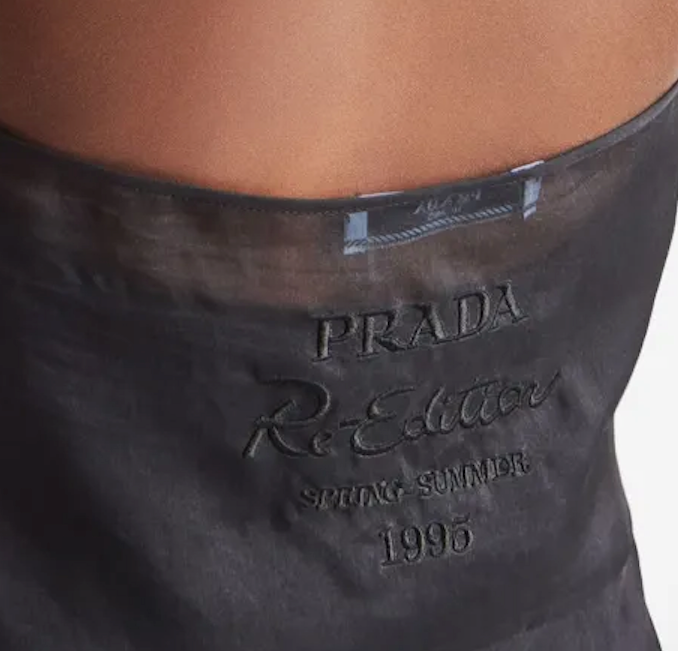 PRADA Black Re-edition 1995 Silk Organza Embroidered Logo Halterneck Dress IT40 UK 12