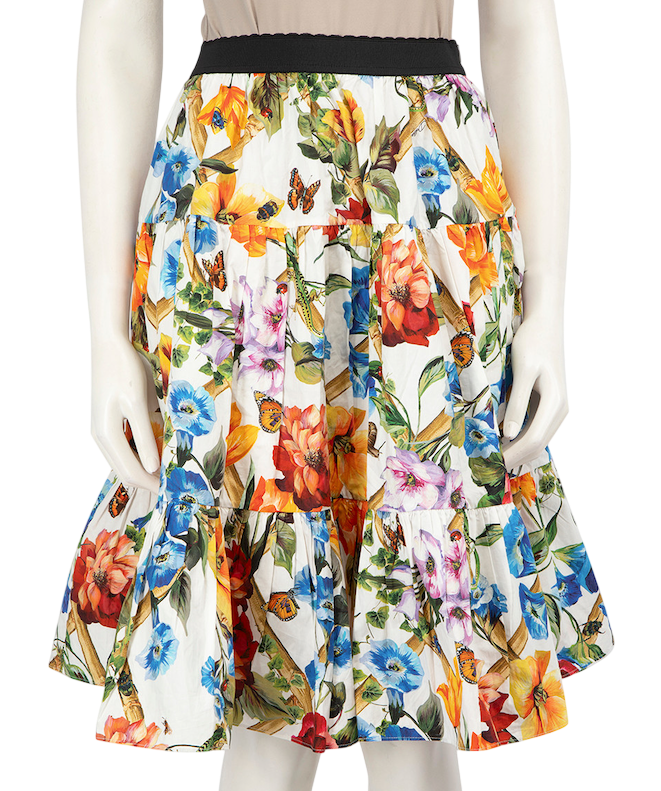 DOLCE & GABBANA Multicoloured Floral Cotton Poplin Tiered Knee Length Skirt UK 6