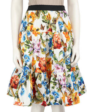 DOLCE & GABBANA Multicoloured Floral Cotton Poplin Tiered Knee Length Skirt UK 6