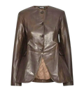 ROTATE BY BIRGER CHRISTENSEN Chocolate Brown 100% Lamb Leather Flared Leather Jacket De36 UK 8