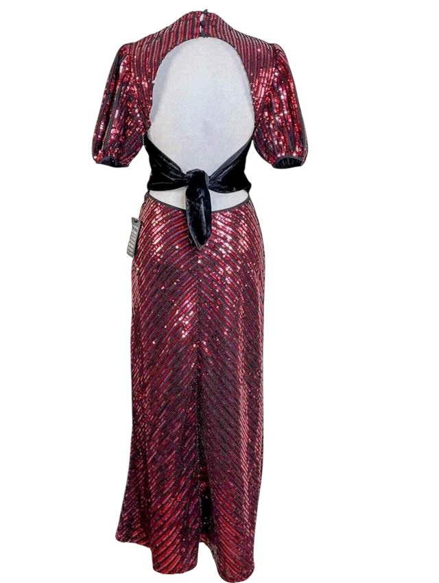 RIXO X Laura Jackson Red Daisy Sequinned Midi Dress UK M