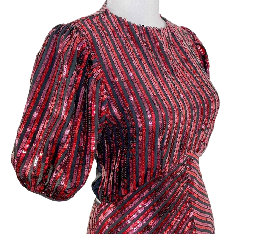 RIXO X Laura Jackson Red Daisy Sequinned Midi Dress UK M