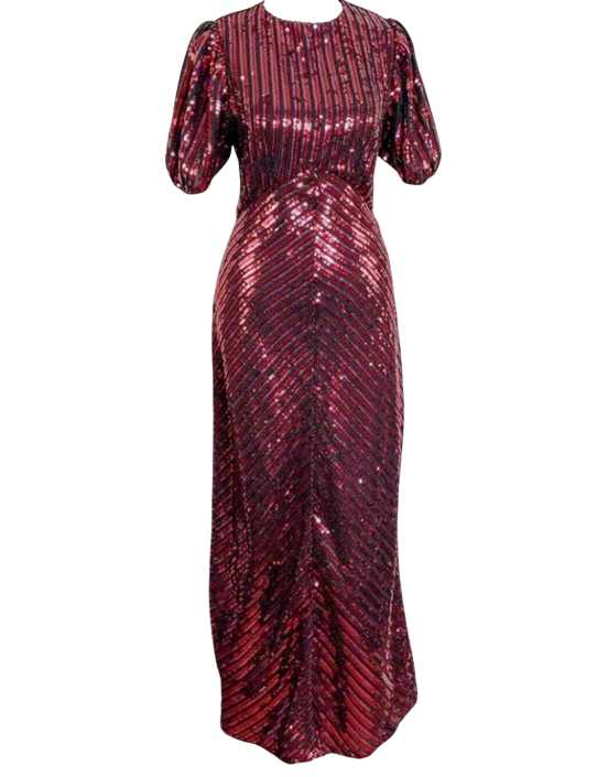 RIXO X Laura Jackson Red Daisy Sequinned Midi Dress UK M