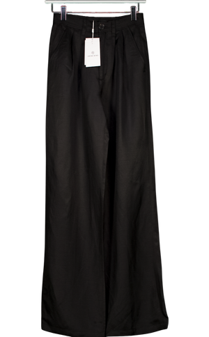ANINE BING Black Carrie Linen Blend Pleated Wide Leg Trousers Sz32 UK XXS-XS