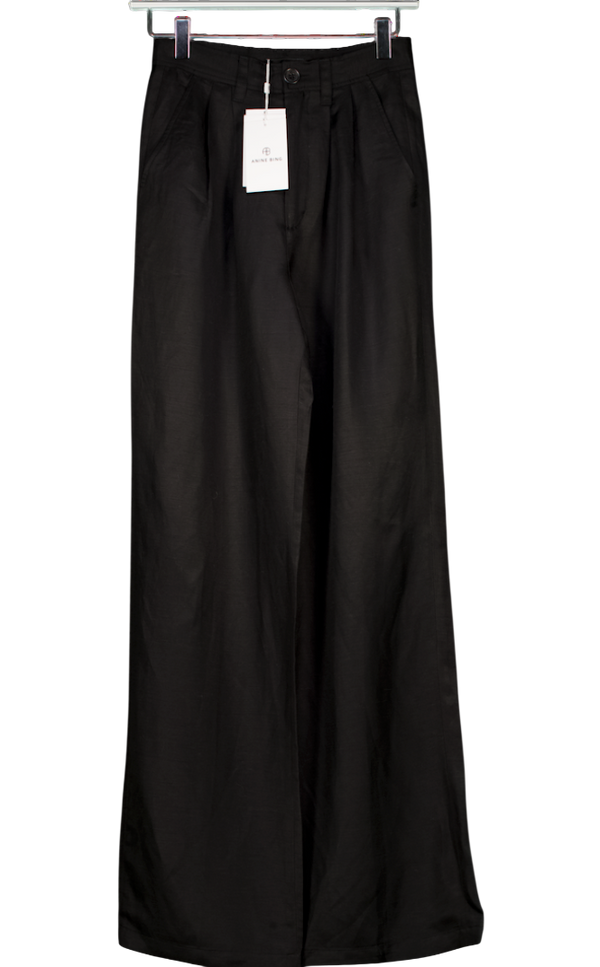 ANINE BING Black Carrie Linen Blend Pleated Wide Leg Trousers Sz32 UK XXS-XS