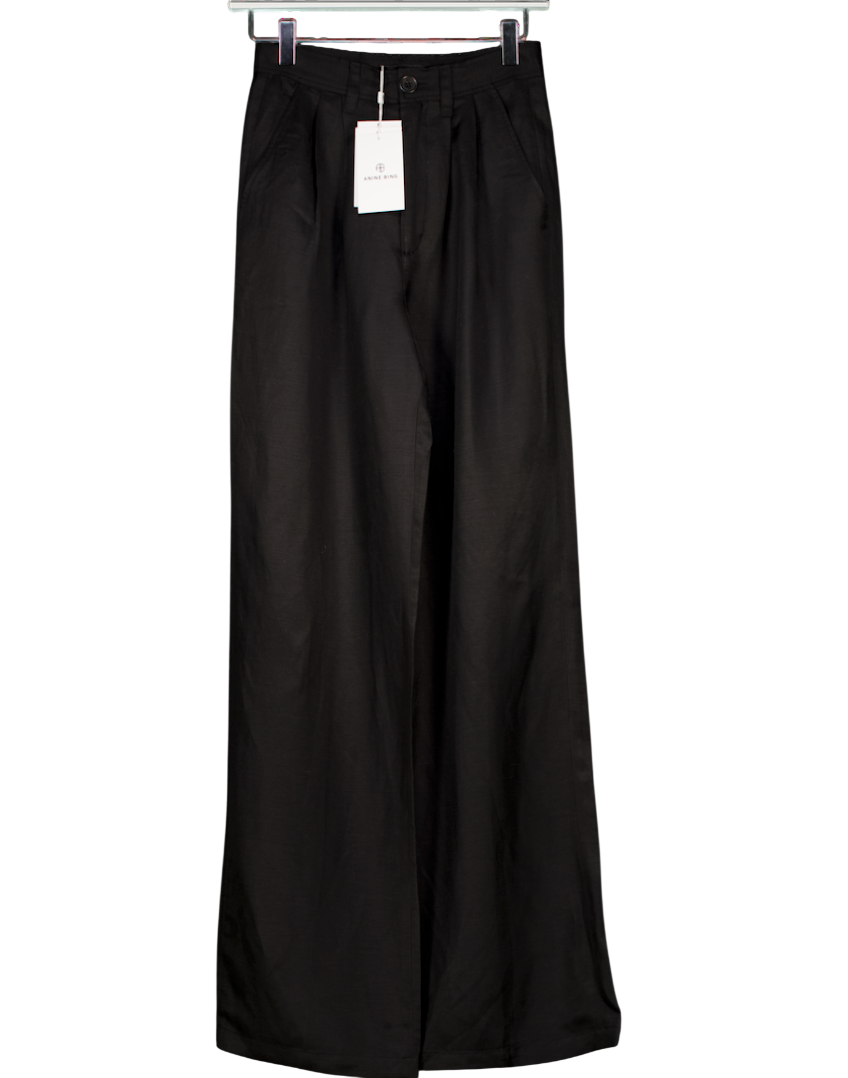 ANINE BING Black Carrie Linen Blend Pleated Wide Leg Trousers Sz32 UK XXS-XS