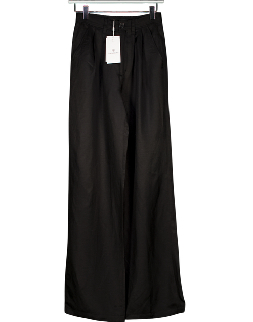 ANINE BING Black Carrie Linen Blend Pleated Wide Leg Trousers Sz32 UK XXS-XS