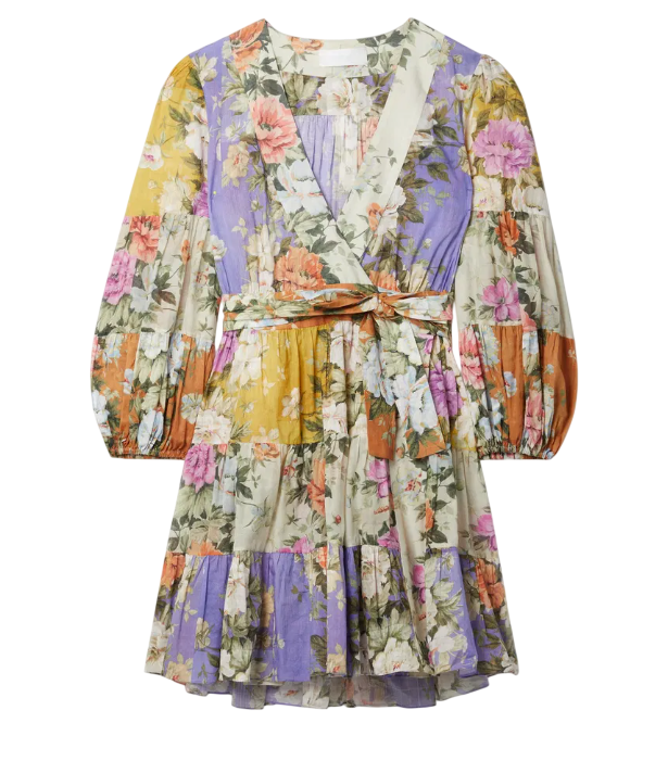ZIMMERMANN Pattie Belted Floral-print Cotton-voile Wrap Mini Dress UK 8