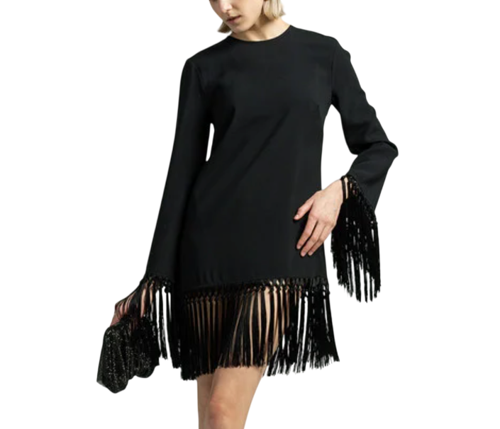 TALLER MARMO Black Fringed Claudia Mini Dress It44 UK M