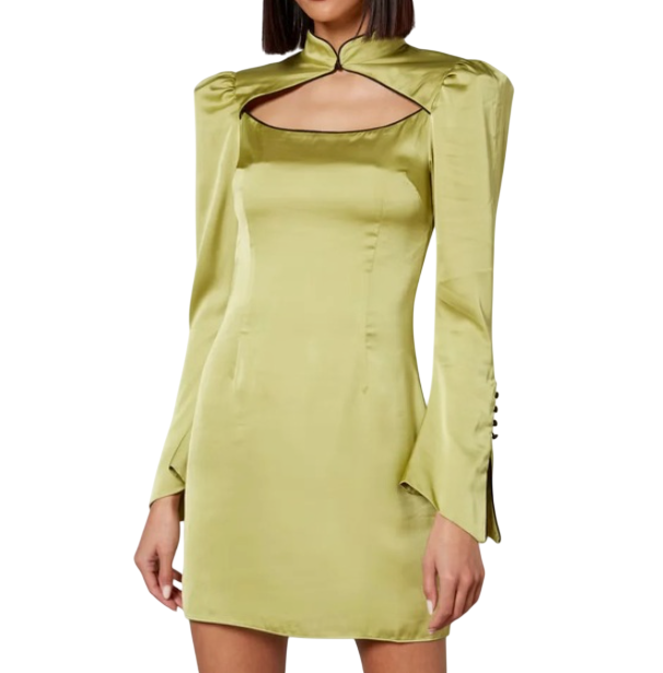 DE LA VALI Green Vinyl Satin Cut-out Mini Dress UK 14
