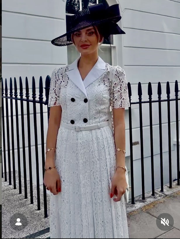 SELF PORTRAIT White Floral Guipure-lace Midi Dress UK 14