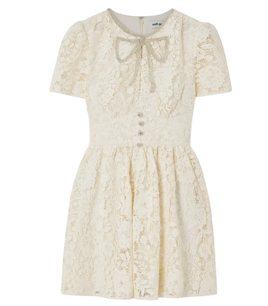 chinese dress ladies SELF PORTRAIT Cream Embellished Corded Guipure Lace Mini Dress UK 10 –  Reliked
