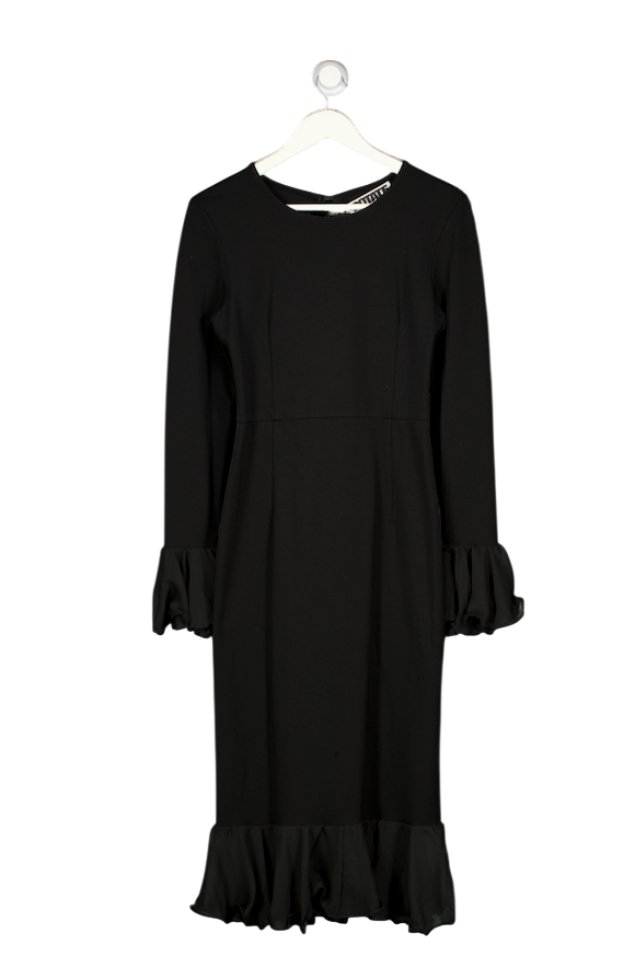 ROTATE BIRGER CHRISTENSEN Black Open-back Chiffon-trimmed Stretch-jersey Midi Dress UK 14