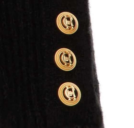 HOLLAND COOPER Black Mohair / Wool Roll Neck Knit With Gold Logo And Button Details UK S