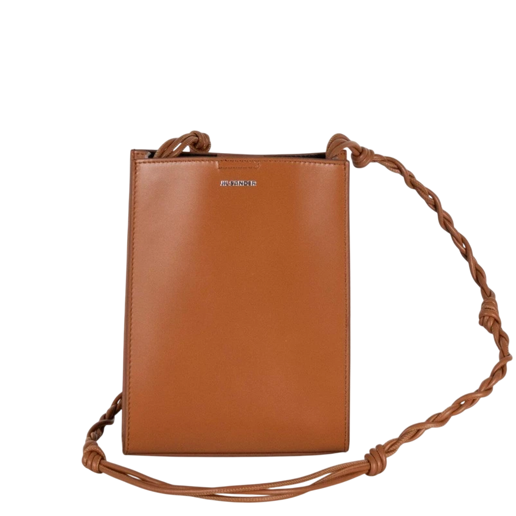 JIL SANDER Brown Tan Leather Braided Strap Small Bag