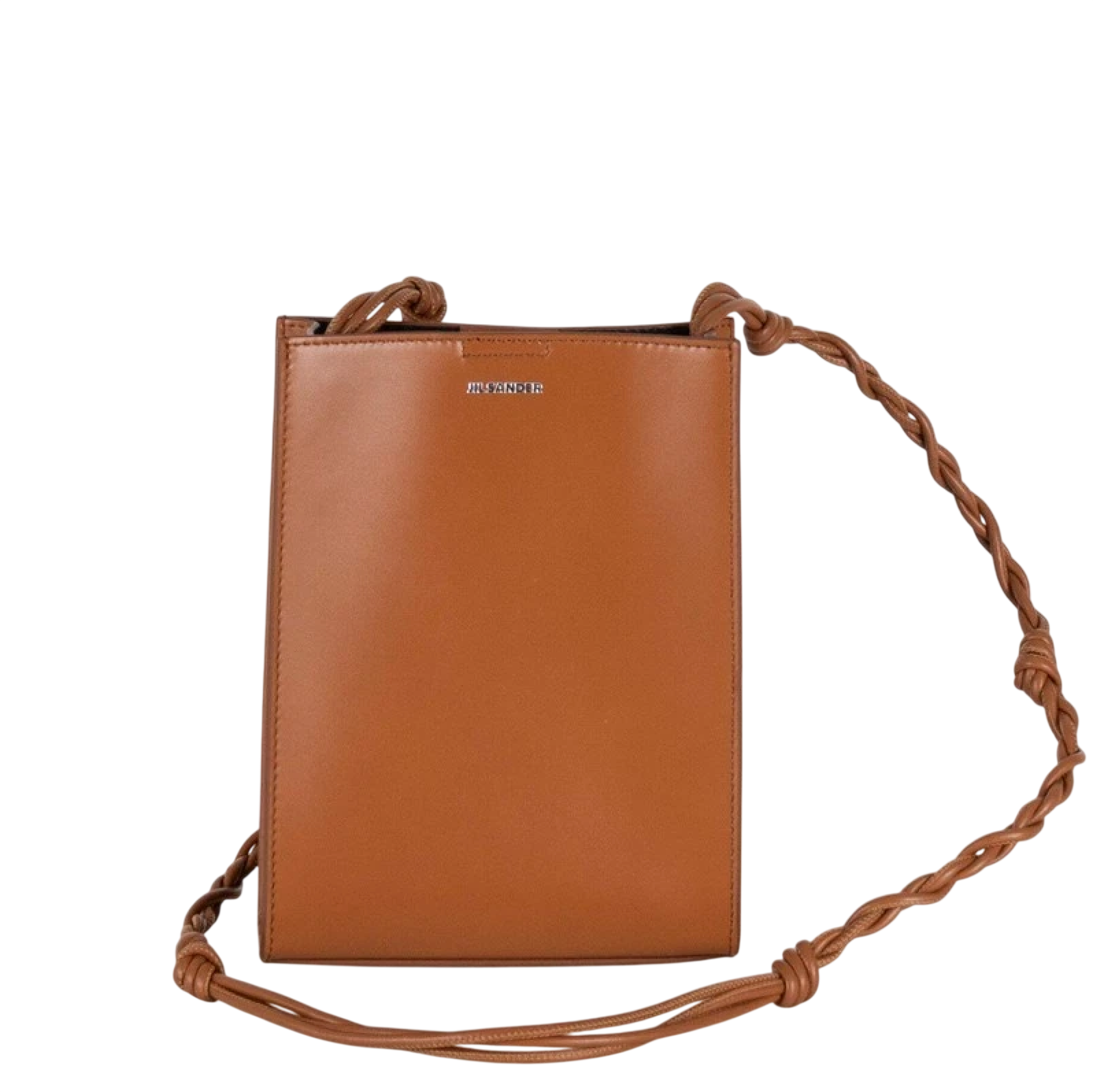 JIL SANDER Brown Tan Leather Braided Strap Small Bag