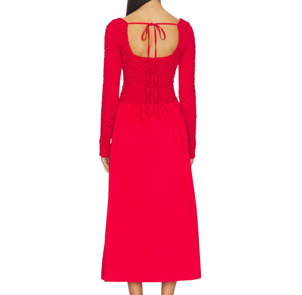 DAMSON MADDER Red 100% Organic cotton Smocked Top Midi Dress UK 6