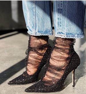 JIMMY CHOO Black Lavish 100 Glittered Tulle And Suede Pumps UK 5 EU 38