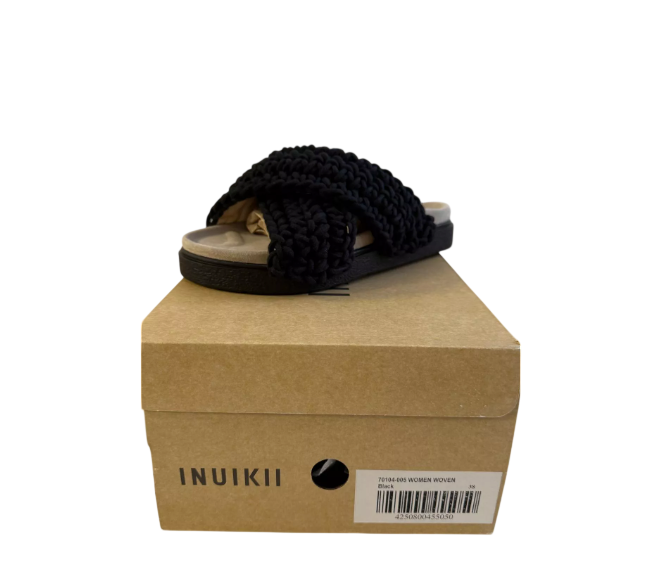 INUIKII Black Woven Slide Sandals With Soft Leather Footbed UK 5 EU 38 👠