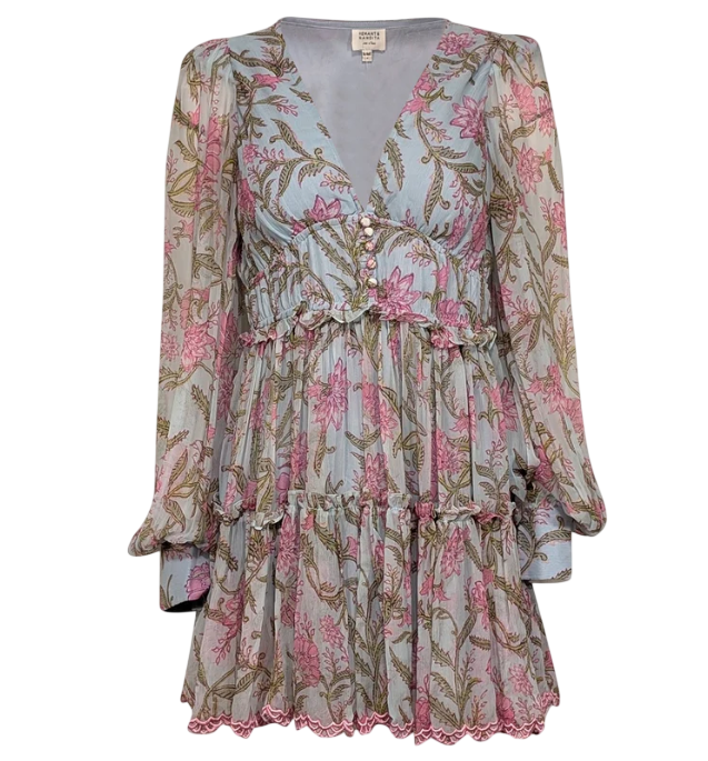 HEMANDT & NANDITA Blue Blue/pink Floral Mini Dress UK S