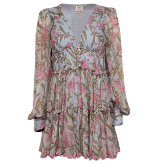 HEMANDT & NANDITA Blue Blue/pink Floral Mini Dress UK S