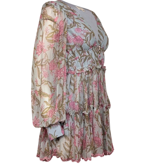 HEMANDT & NANDITA Blue Blue/pink Floral Mini Dress UK S