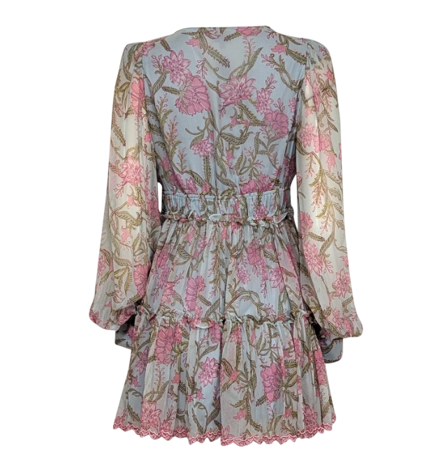 HEMANDT & NANDITA Blue Blue/pink Floral Mini Dress UK S