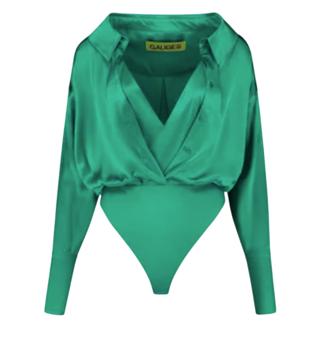 GAUGE81 Green 100% Silk Shirt Bodysuit With Built In Camisole UK M