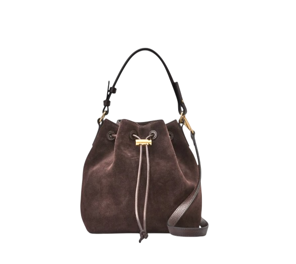 REISS Esther Suede And Leather Bucket Bag In Chocolate Brown