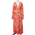 RIXO Orange Proange Floral Print Camellia Silk Midi Dress UK S