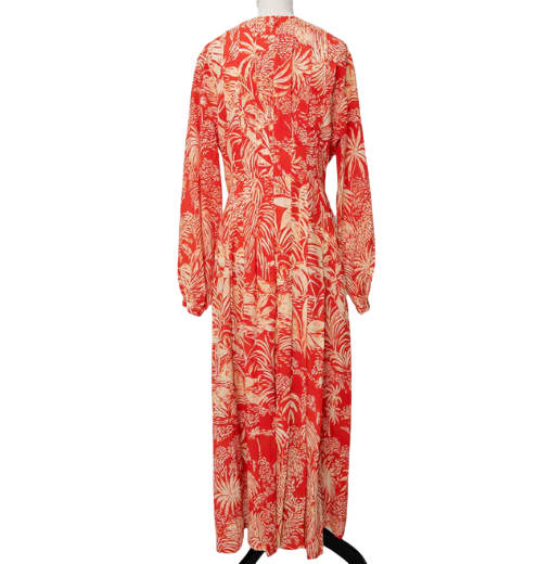 RIXO Orange Proange Floral Print Camellia Silk Midi Dress UK S