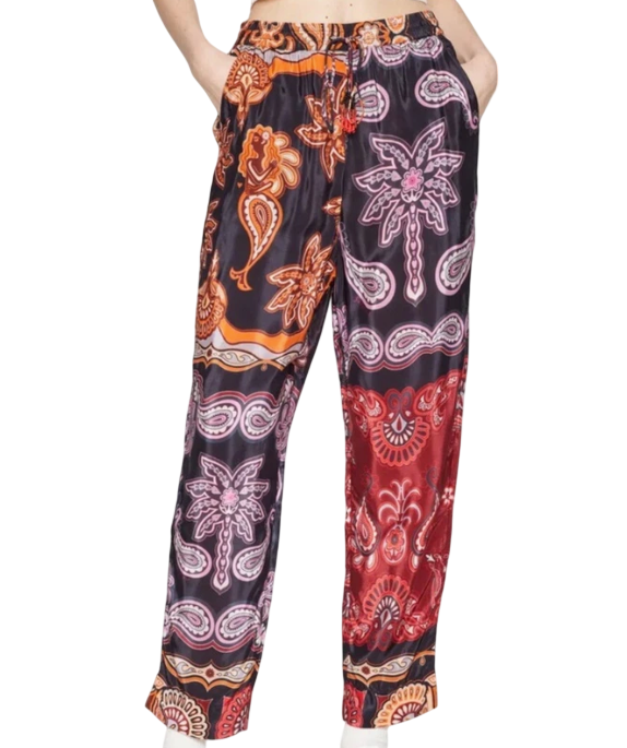 FARM RIO Black Paisley Print Sweet Mermaids Trousers With Beaded Drawstring UK S