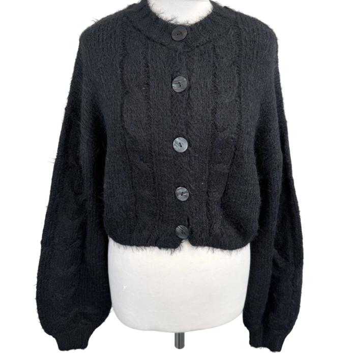 FREE PEOPLE Black Super Cosy Willow Knit Cardigan UK S