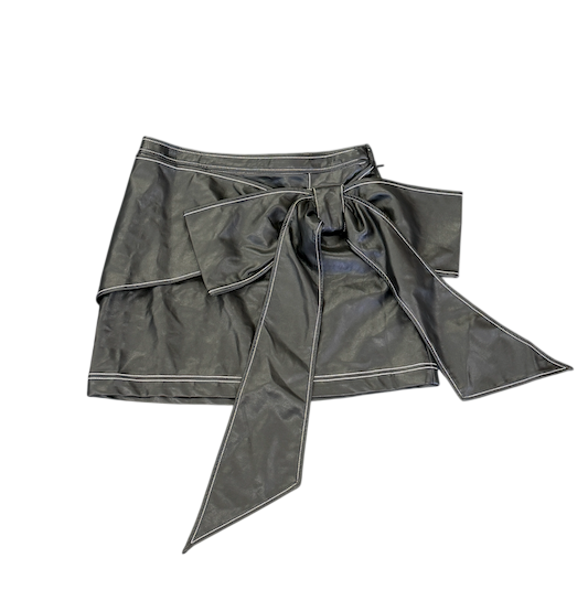 ANTHROPOLOGIE PILCRO Black Faux-leather Bow Mini Skirt UK 14