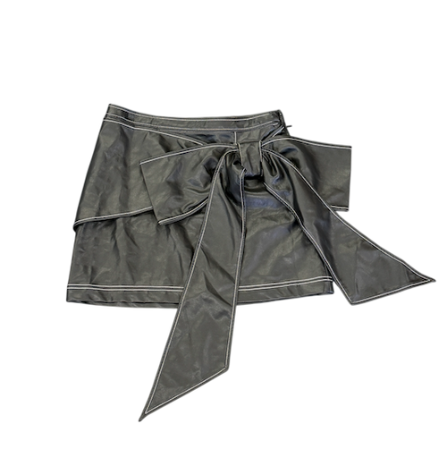 ANTHROPOLOGIE PILCRO Black Faux-leather Bow Mini Skirt UK 14