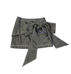 ANTHROPOLOGIE PILCRO Black Faux-leather Bow Mini Skirt UK 14