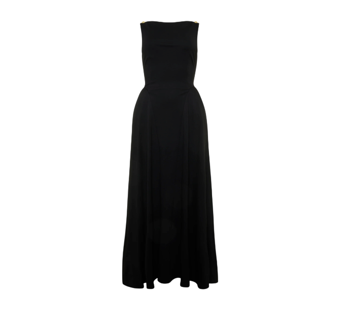 HOLLAND COOPER Everly Midi Dress Black With Gold Hc Button And HC Logo Details UK S