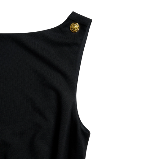 HOLLAND COOPER Everly Midi Dress Black With Gold Hc Button And HC Logo Details UK S