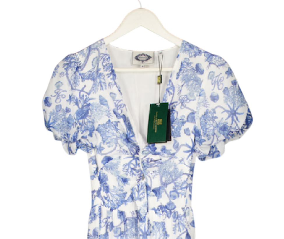 HOLLAND COOPER Giselle Dress Blue Seashell UK 8