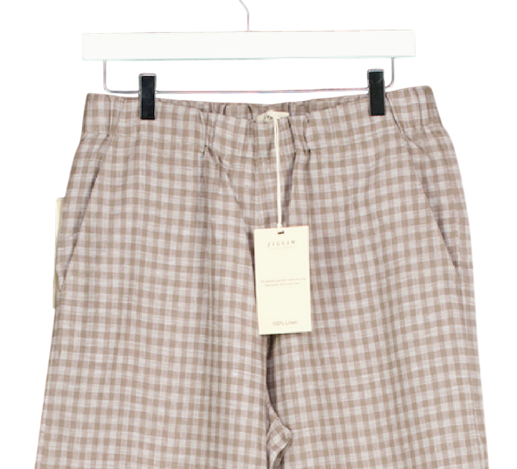 Jigsaw Greenish Grey 100% Linen Checked Trousers UK 10