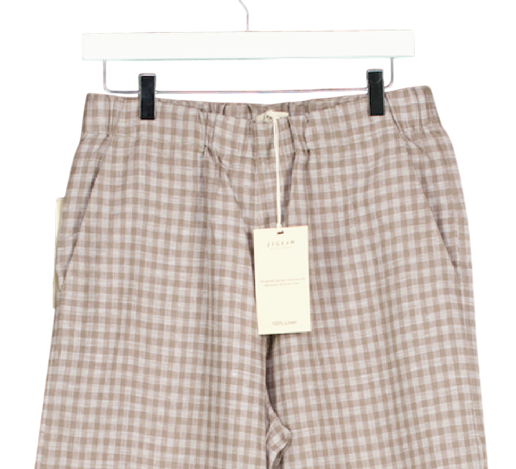 Jigsaw Greenish Grey 100% Linen Checked Trousers UK 10