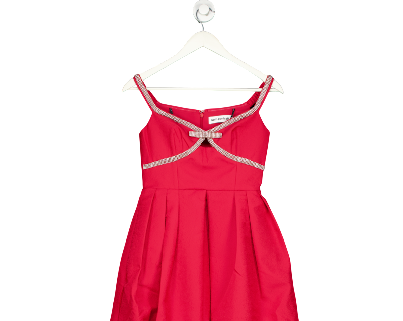 SELF PORTRAIT Crystal Bow-embellished Midi Dress In Red UK 8